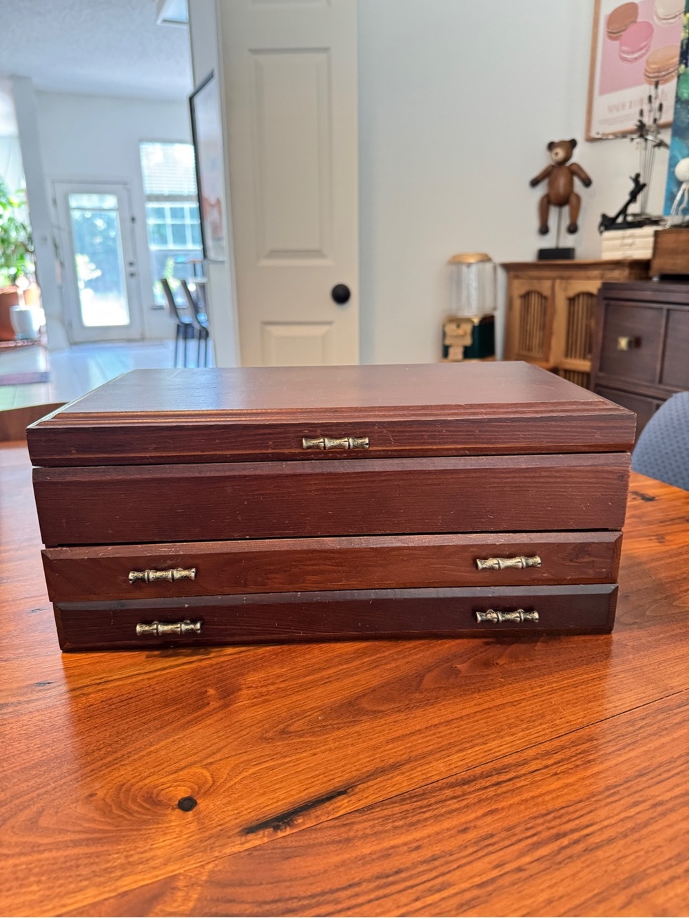 Vintage London Leather Wood Jewelry Box Chest With Interior Mirror 14" × 8" × 6" - Picture 2 of 16